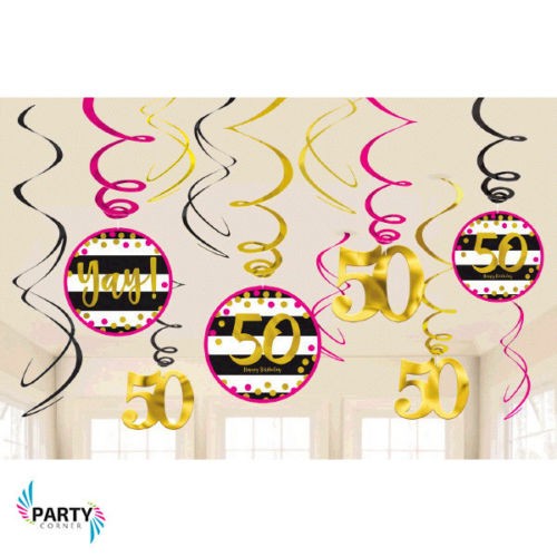 Sparkling Celebration 50th Birthday Swirl Decorations, 12-pk