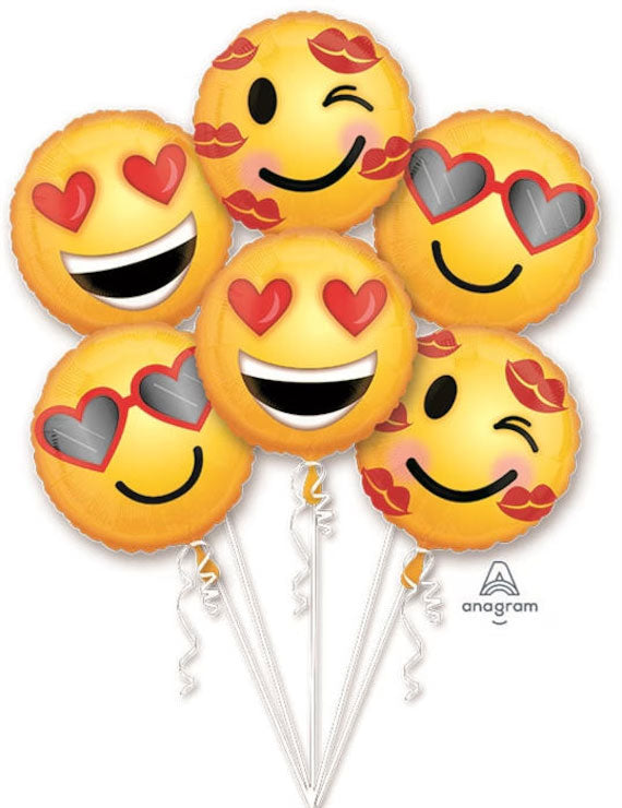 Emoji Smiley Love Heart Foil Balloons Pack