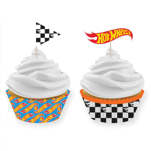 Hot Wheels Cupcake Cases & Pick Set 