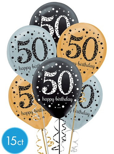 50th Birthday Sparkling Latex Balloons | Party Corner